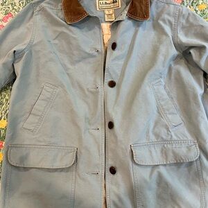 L.L. Bean Light Blue Jacket with Dark Brown Collar XL pre-owned